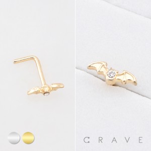 GOTHIC BAT CZ BEZEL NOSE STUD 316L SURGICAL STEEL L-SHAPE NOSE RING